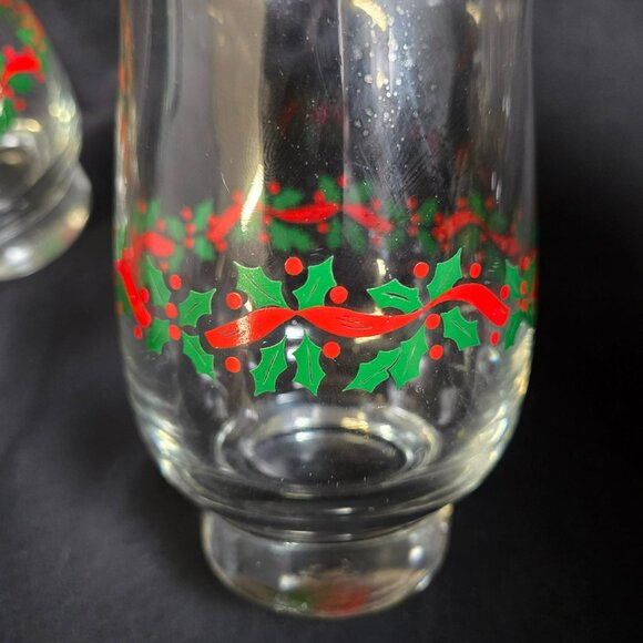 Vtg Libbey Holly Berry Christmas 14oz Tumblers Gold Rim Set of 4 Vintage Holiday - Picture 2 of 10